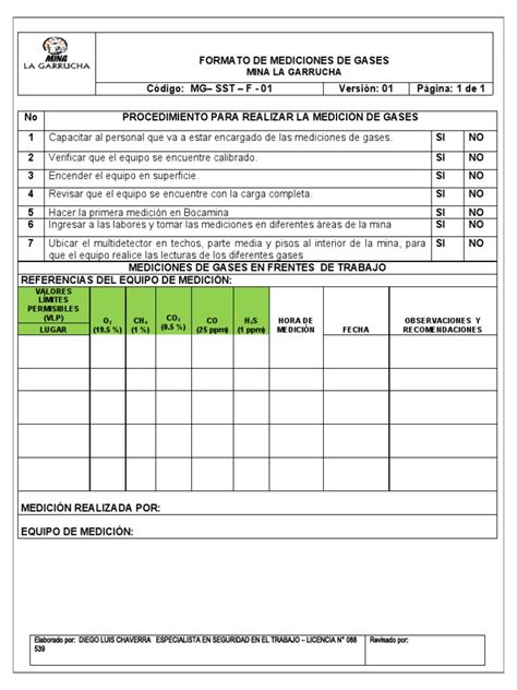 Formato De Mediciones De Gases Pdf