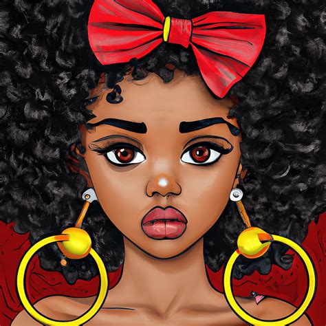 Beautiful African American Girl Disney Princess Pop Art Style Cartoon