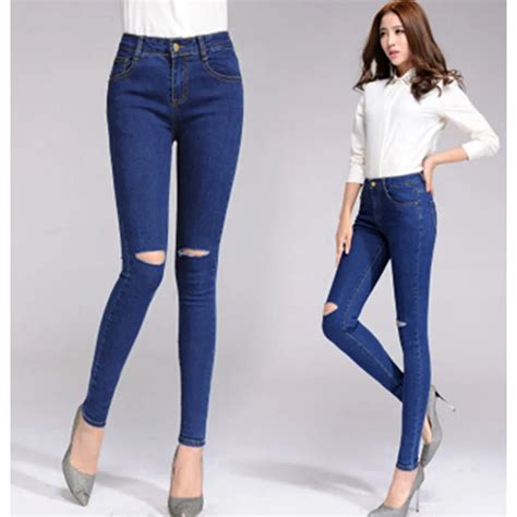 Wholesale Denim Jeans Pants Women Big Hole Ripped Jeans Trousers Vintage Spring Summer Capris