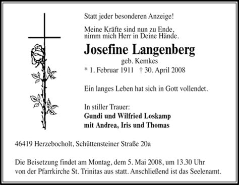 Traueranzeigen Von Josefine Langenberg Trauer In NRW De