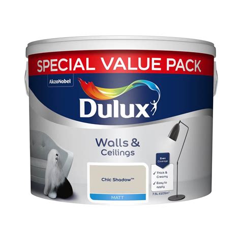 Dulux Walls Ceilings Matt Emulsion Paint Chic Shadow 7 5L Homebase