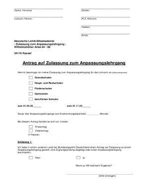 Fillable Online Antrag Auf Zulassung Zum Anpassungslehrgang Fax Email