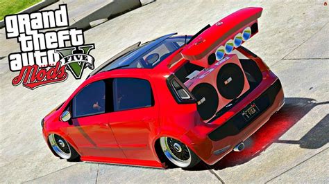 GTA V MODS FIAT PUNTO REBAIXADO SOM E ARO 20 YouTube