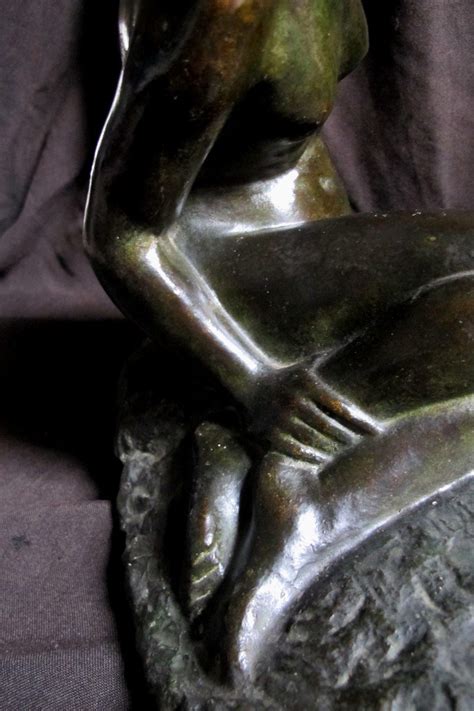 Proantic Bronze Woman Sitting Naked Green Patina