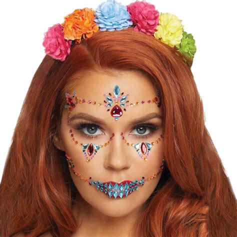 Adesivo Facial C Strass Maquiagem Caveira Mexicana Halloween Submarino