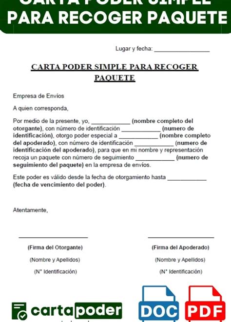 Gu A Para Redactar Una Carta Poder Para Recoger Paqueter A