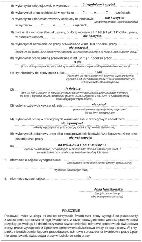 Świadectwo Pracy Zasady Wypełniania Po Zmianie Przepisów Inforlex
