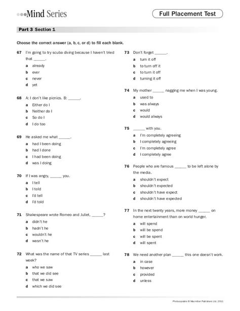 B2 Diagnostic Test Worksheet English Test English Grammar 57 Off