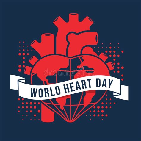 World Heart Day Text In Ribbon Banner On Red Human Heart With Heart