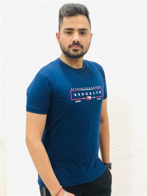 Printed Men Navy Blue Cotton T Shirt Round Neck At Rs 150 In Ludhiana