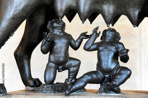 Sculpture Of The Mythical She Wolf Suckling The Infant Twins Romulus