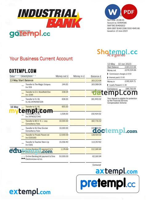 Industrial Bank Firm Account Statement Word And Pdf Template Pretempl