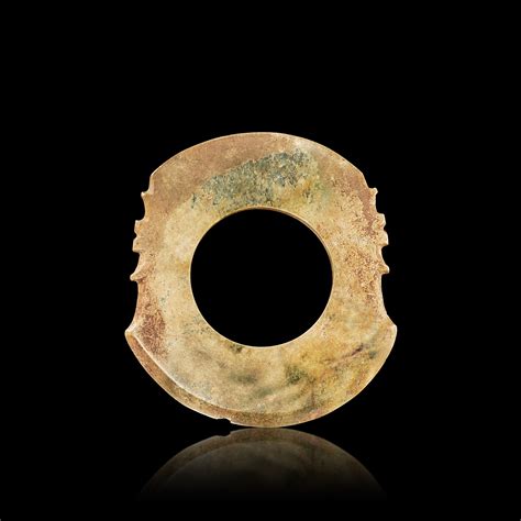 An archaic calcified jade notched axe qi Shang dynasty 商 玉戚 The