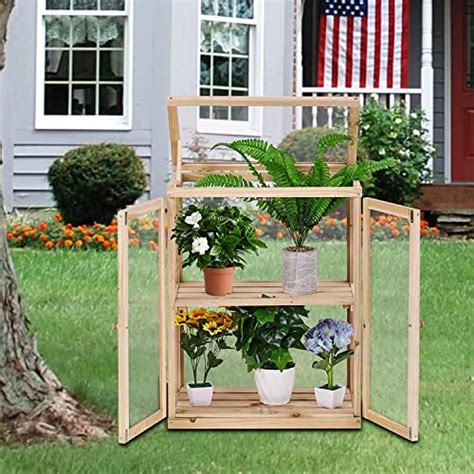 Wooden Cold Frame Greenhouse 2 Tier Garden Mini Nursery Vented Planter Wood Portable Flower