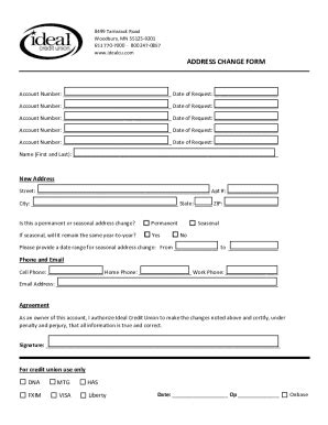 Fillable Online Address Change Form Ideal Credit Union Fax Email