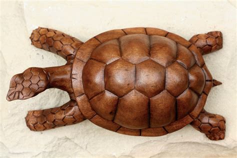 Large Wooden Tortoise Turtle Statue Hand Carved Sculpture Wood Decor