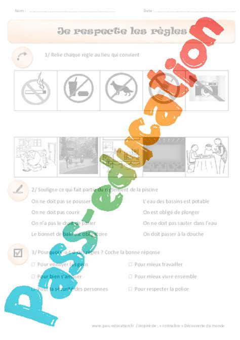 Je Respecte Les Règles Cp Exercices Instruction Civique Cycle 2 Pass Education