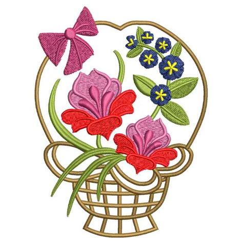 Flower Basket Embroidery Design Embroidery Design Machine Etsy