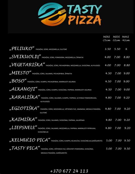 Tasty Pizza Meniu