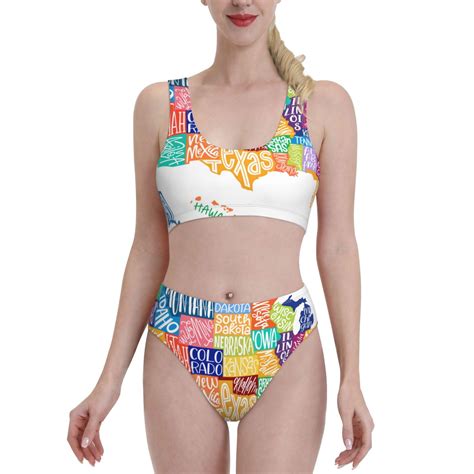 Kdxio Usa Map For Womens High Waisted Bikini Top Sports Style Two Piece
