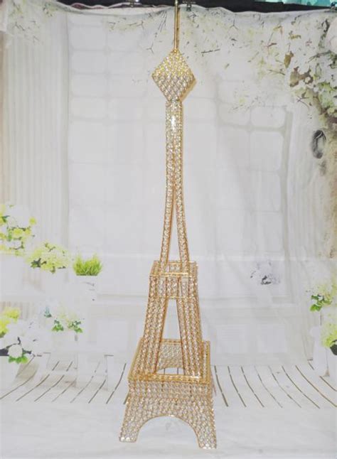 4ft Gold Crystal Bead Metal Paris Eiffel Tower Statue Vase Centerpieces Wedding Party Decoration