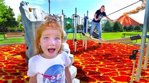 ESCAPE the LAVA MONSTER! The Floor is Lava Challenge at a New Park with ...