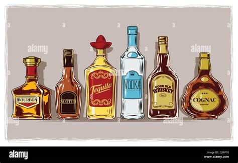 Vector Set Of Bottles With Alcohol And Stemware Engraving Stock Vector Image And Art Alamy