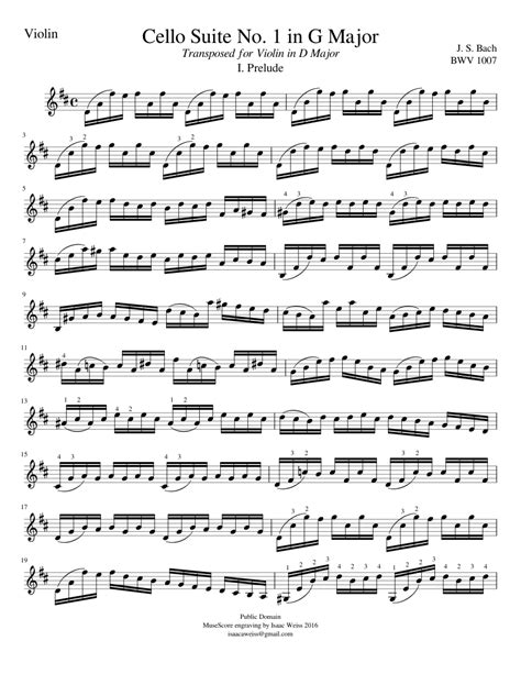 Bach Cello Suite No 1 In G Major Bwv 1007 Prelude For Violin Sheet Music For Violin Download