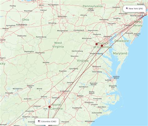 All Flight Routes From New York To Columbia JFK To CAE Flight Routes