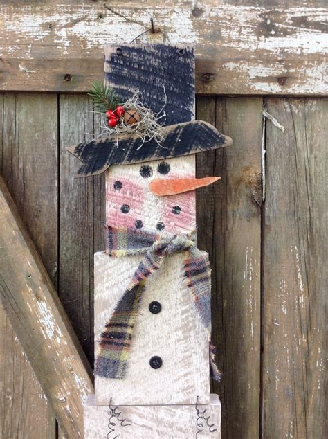 Primitive Snowman Country Primitive Wood Snowman Primitive Etsy