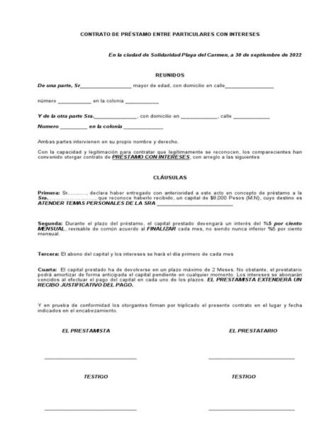 Contrato De Préstamo Entre Particulares Con Intereses Pdf