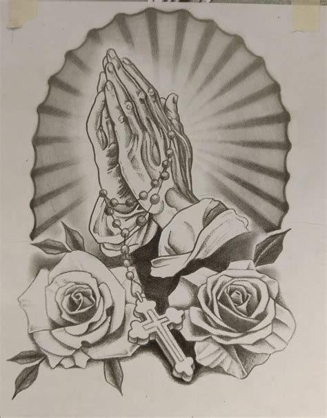 Praying Hands Drawing With Rose