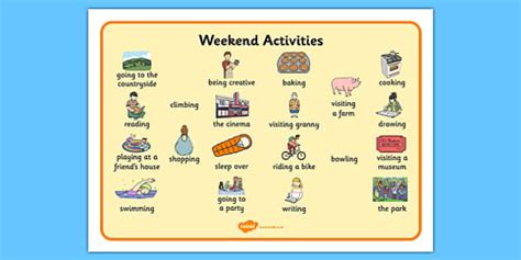 Weekend Activities Word Mat (teacher made) - Twinkl