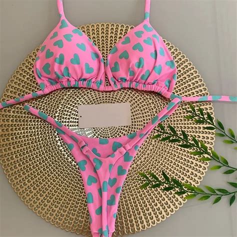 Qinjoyer Cute Heart Print Bikini Women Brazilian Swimwear 2 Pieces