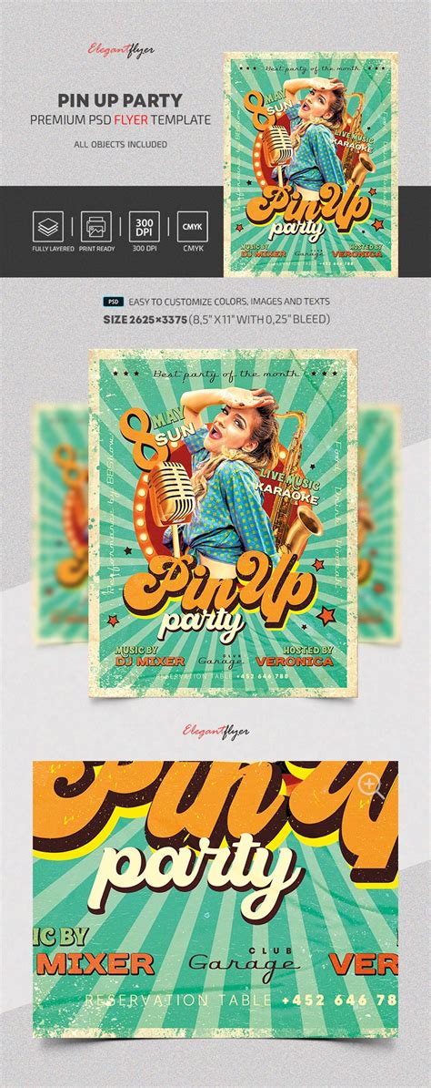 Green Vintage And Retro Pin Up Party Flyer Premium Flyer Template Psd By Elegantflyer