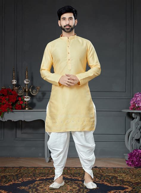 Buy Silk Yellow Dhoti Kurta Online 238907