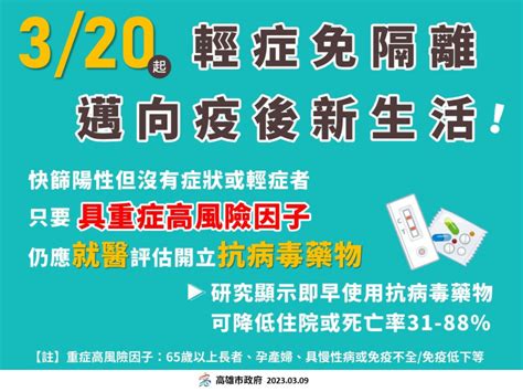 3 20起確診輕症免隔離 高市衛生局：高風險群仍應就醫服抗病毒藥 自由健康網