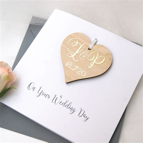 Monogram Personalised Wooden Heart Wedding Card Shop Online