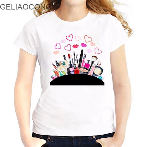 GELIAOCONG 2017 Lipstick Nail Polish Women Makeup T Shirt For Women