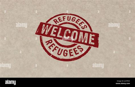 Refugees Welcome Stamp Icons In Few Color Versions Migration And Humanitarian Aid During The