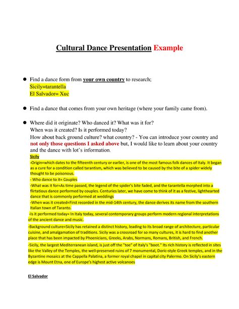 Cultural Presentation Example Cultural Dance Presentation Example ⚫ Find A Dance Form From