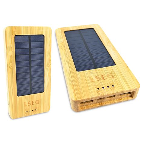 Customised 10 000 MAh Bamboo Solar Wireless Powerbank With Logo Print