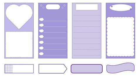 Collection Set Of Cute Purple Paper Templates Printable Striped Note