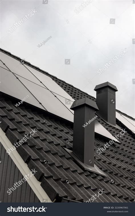 Solar Panels On Black Roof Photographed Stock Photo 2220967061 ...