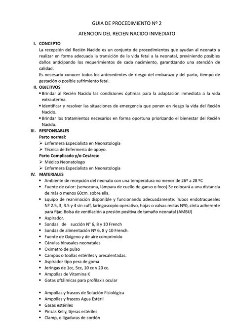 Guias De Practica Del Rn Guia De Procedimiento N Atencion Del