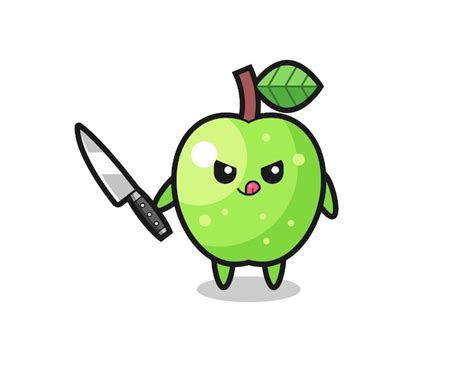 Premium Vector Cute Green Apple Mascot As A Psychopath Holding A