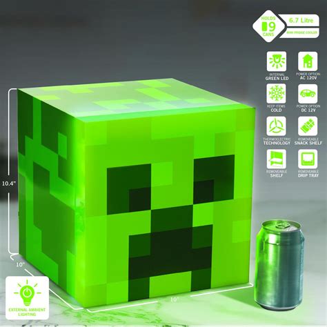 Minecraft Green Creeper Gaming Mini Fridge Cooler 9 Can 67l 1 Door