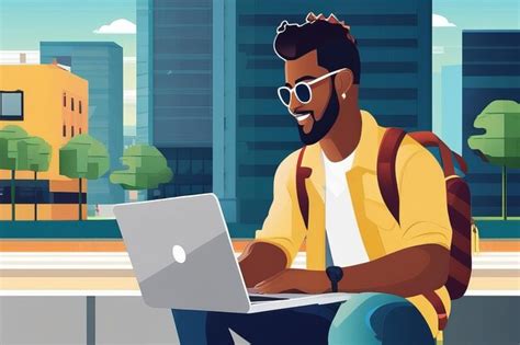 Premium Photo Confident Latinx Student Working Outdoors With Laptop
