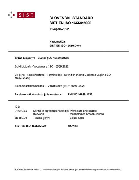 EN ISO 16559 2022 Solid Biofuels Vocabulary ISO 16559 2022