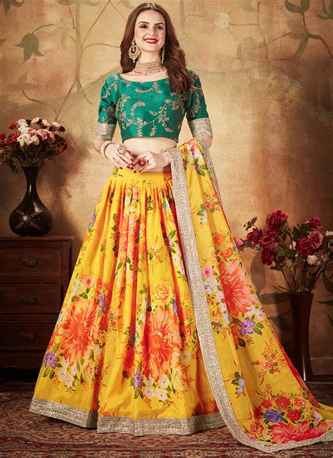 Shop Mustard Organza Umbrella Lehenga Party Wear Online At Best Price